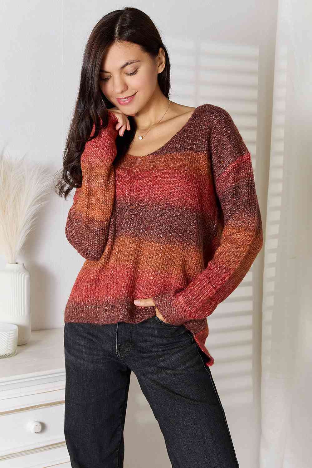 Gradient V-Neck Sweater - Scarlett's Riverside Boutique 