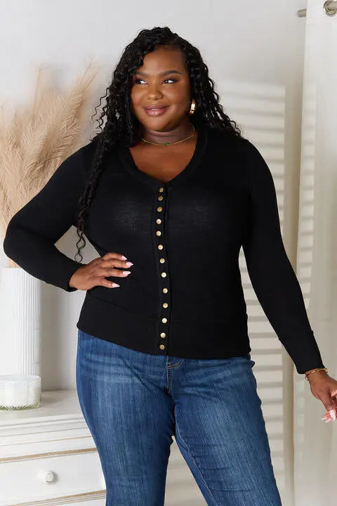 Zenana Full Size V-Neck Long Sleeve Cardigan - Scarlett's Riverside Boutique 