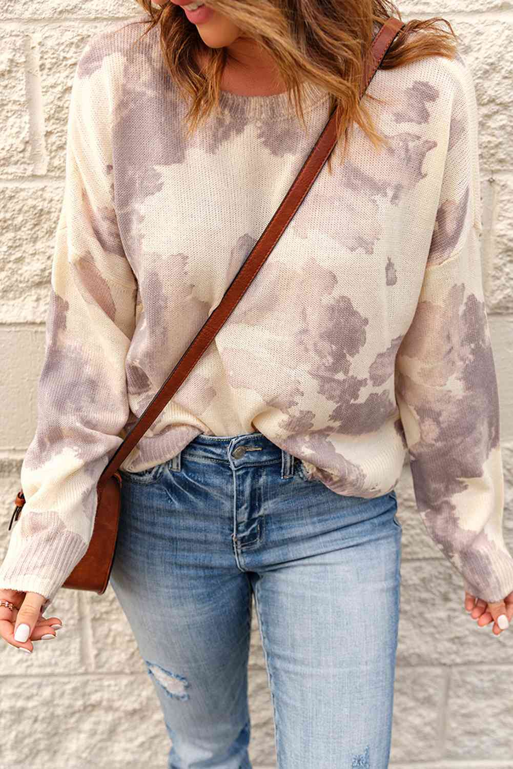 Tie-Dye Distressed Round Neck Sweater - Scarlett's Riverside Boutique 