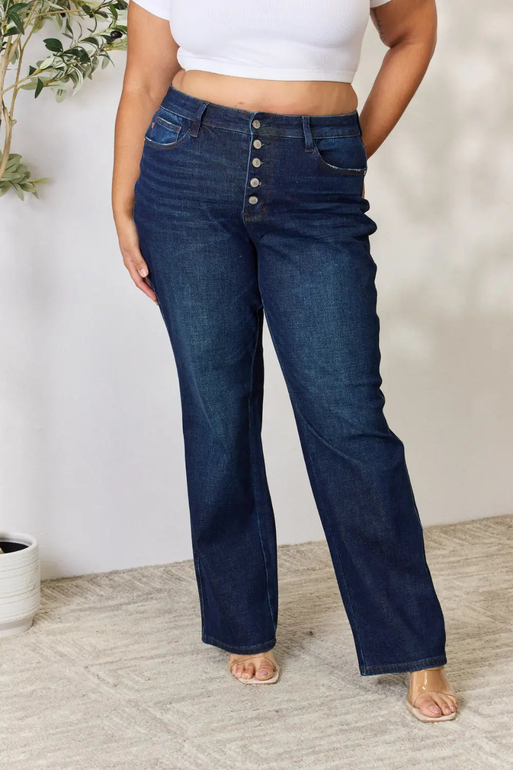 Judy Blue Full Size Button-Fly Straight Jeans - Scarlett's Riverside Boutique