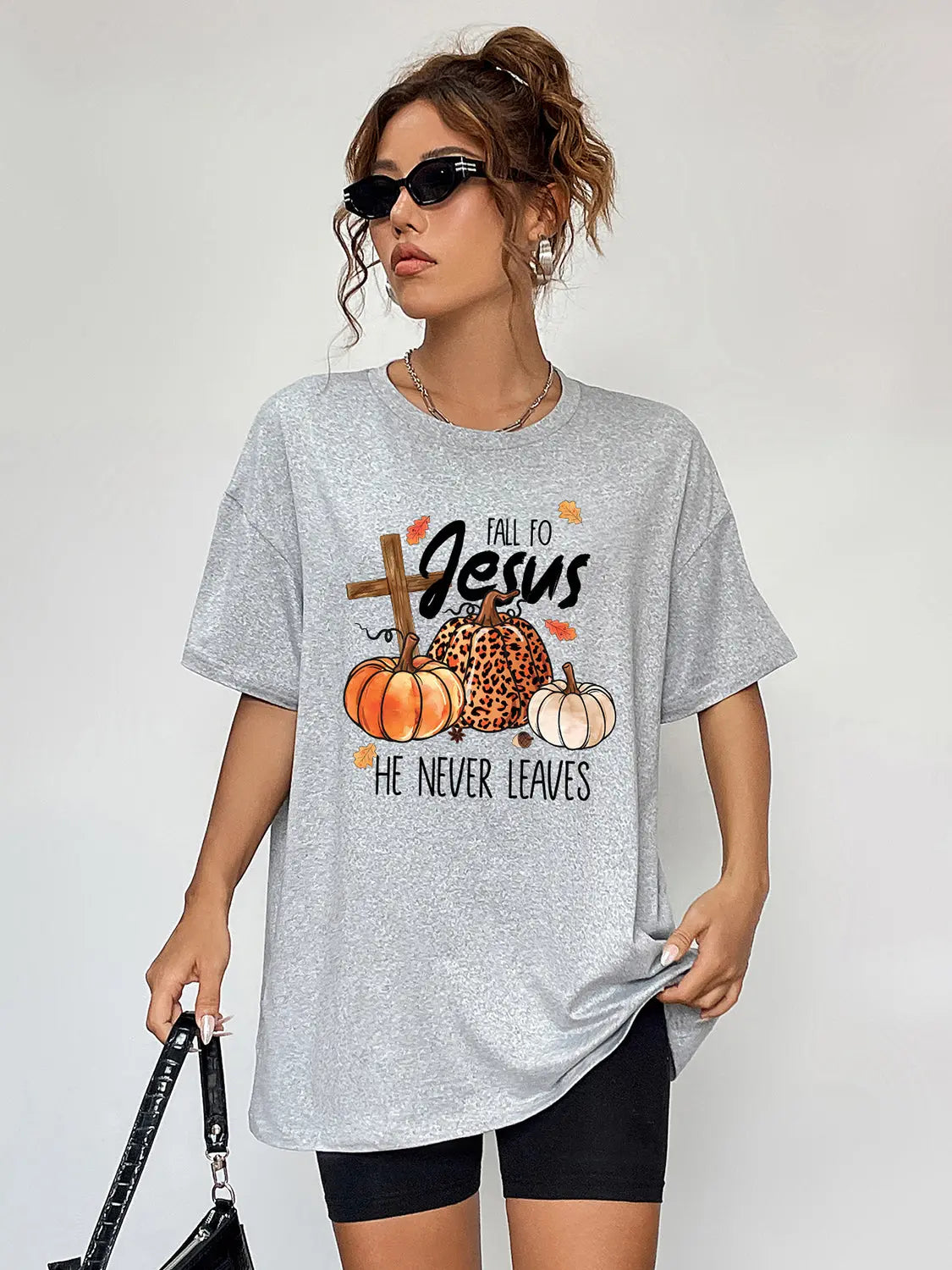 Round Neck Short Sleeve Fall Season Graphic T-Shirt - Scarlett's Riverside Boutique 