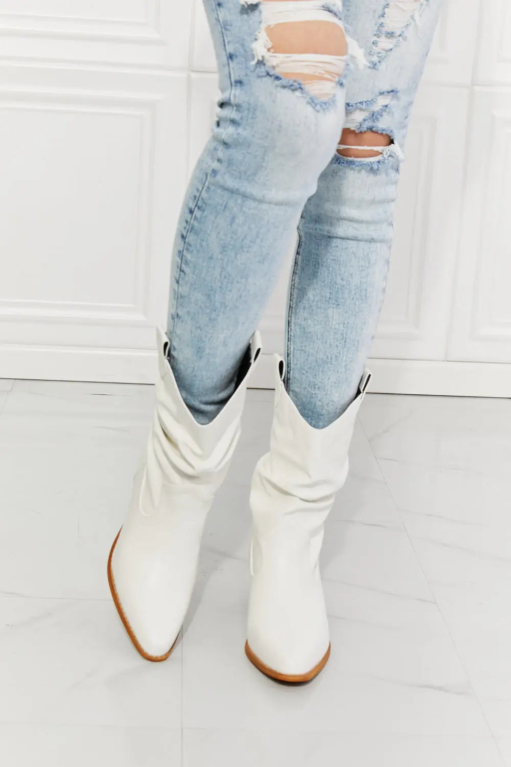 MMShoes Better in Texas Scrunch Cowboy Boots in White - Scarlett's Riverside Boutique 