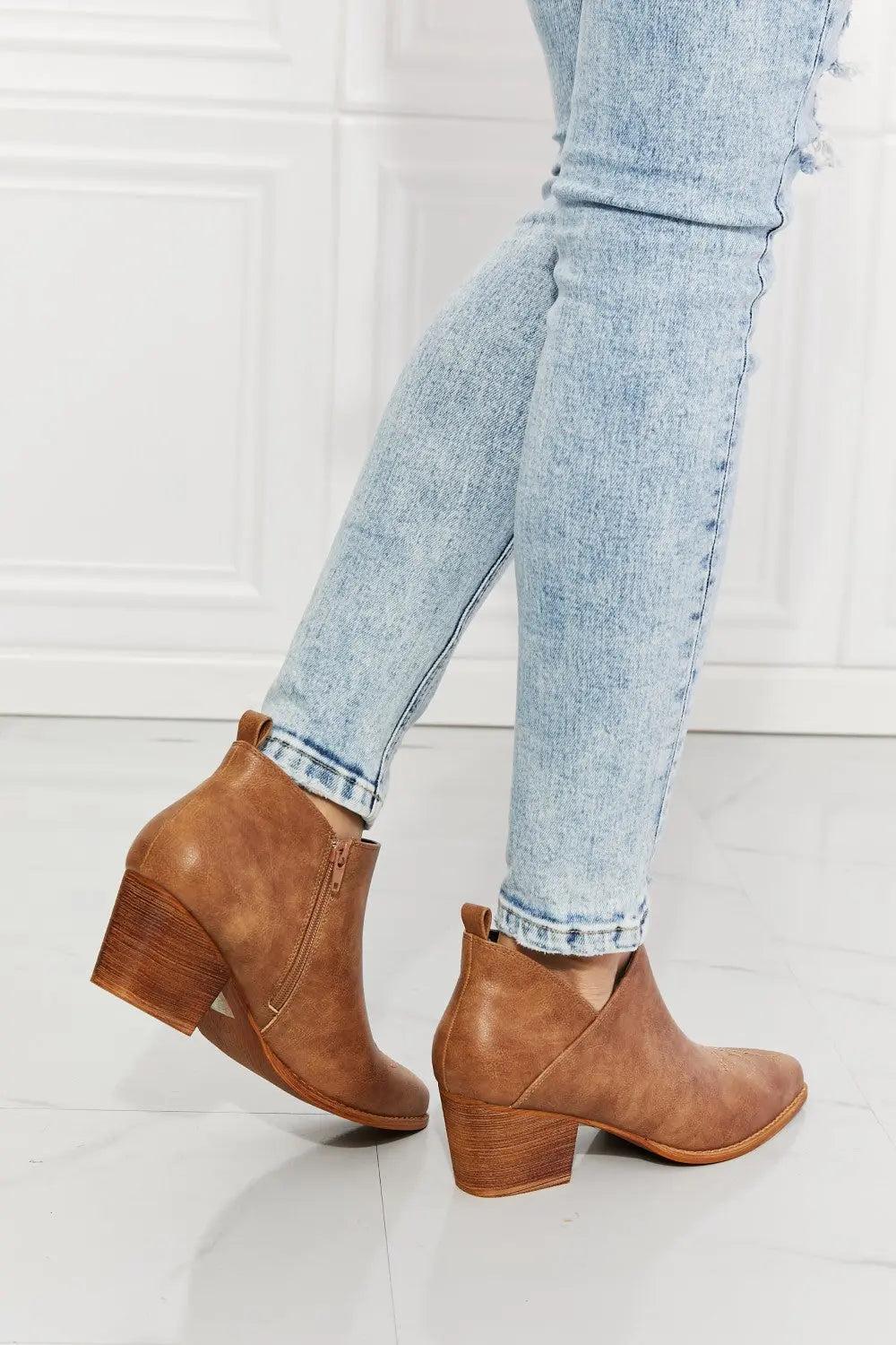 MMShoes Trust Yourself Embroidered Crossover Cowboy Bootie in Caramel - Scarlett's Riverside Boutique 