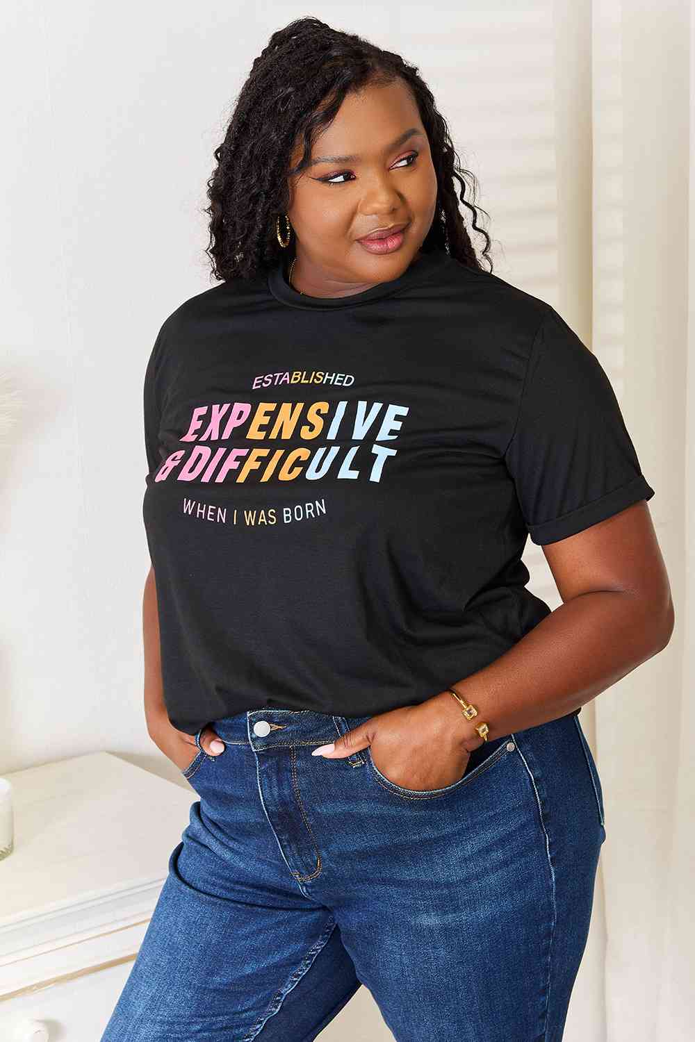 Simply Love Slogan Graphic Cuffed Sleeve T-Shirt - Scarlett's Riverside Boutique 