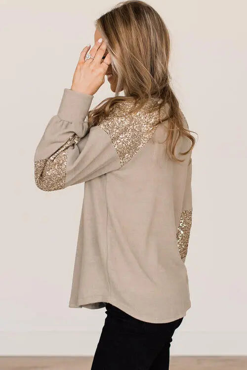 Sequin Round Neck Long Sleeve T-Shirt - Scarlett's Riverside Boutique 