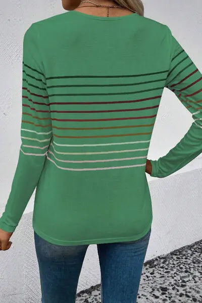 Striped Round Neck Long Sleeve T-Shirt - Scarlett's Riverside Boutique 