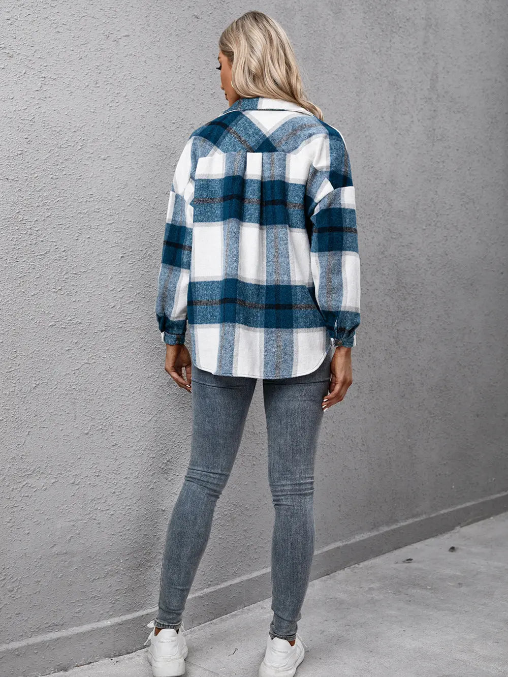 Plaid Long Sleeve Shirt Jacket - Scarlett's Riverside Boutique 