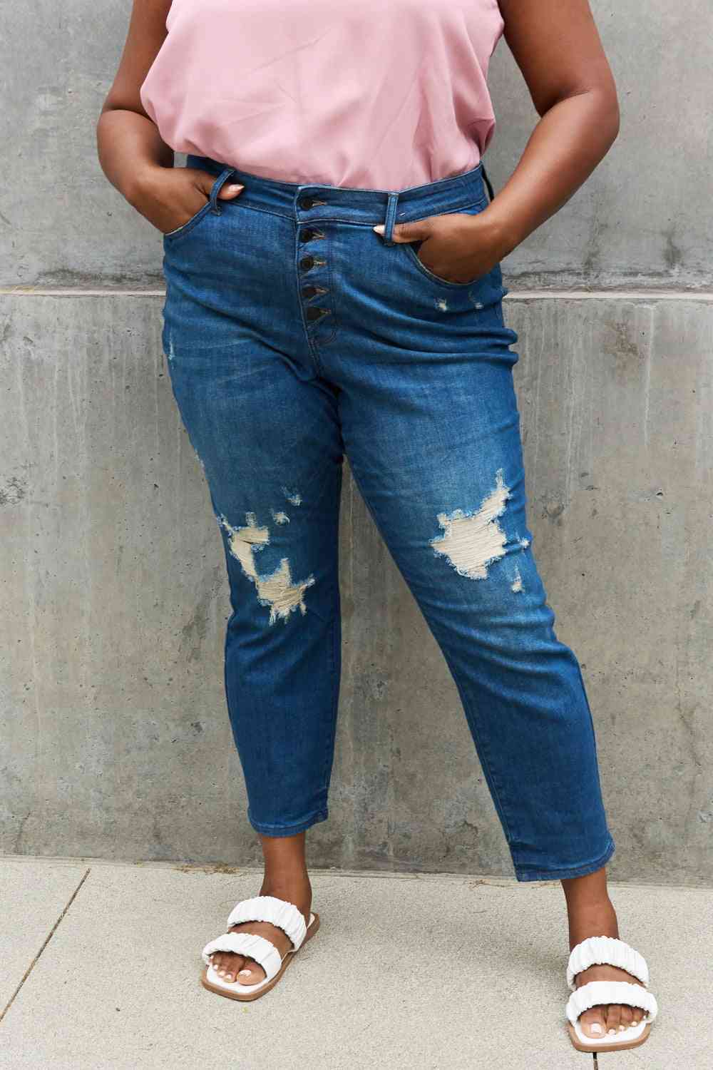 Judy Blue Melanie Full Size High Waisted Distressed Boyfriend Jeans - Scarlett's Riverside Boutique 