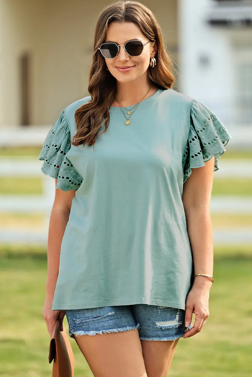 Plus Size Butterfly Sleeve Round Neck Top - Scarlett's Riverside Boutique 