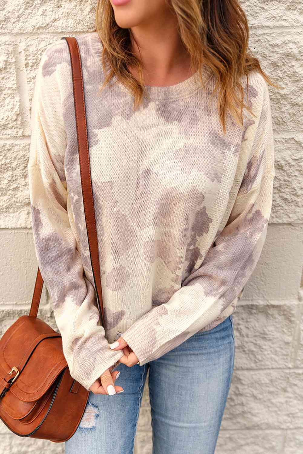 Tie-Dye Distressed Round Neck Sweater - Scarlett's Riverside Boutique 