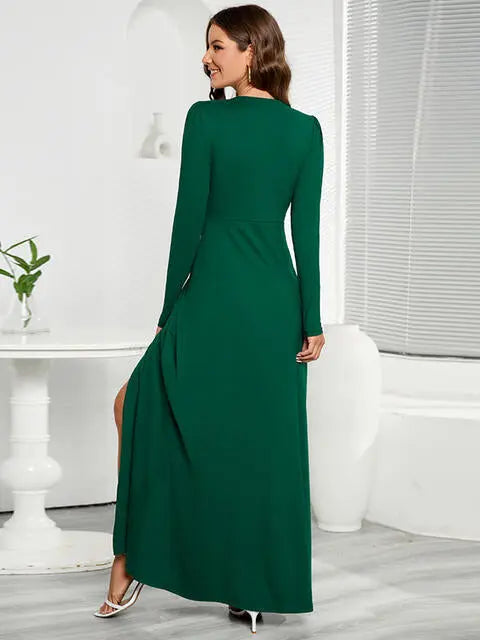 V-Neck Long Sleeve Split Dress - Scarlett's Riverside Boutique 