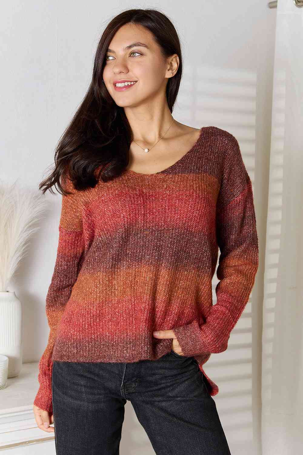 Gradient V-Neck Sweater - Scarlett's Riverside Boutique 