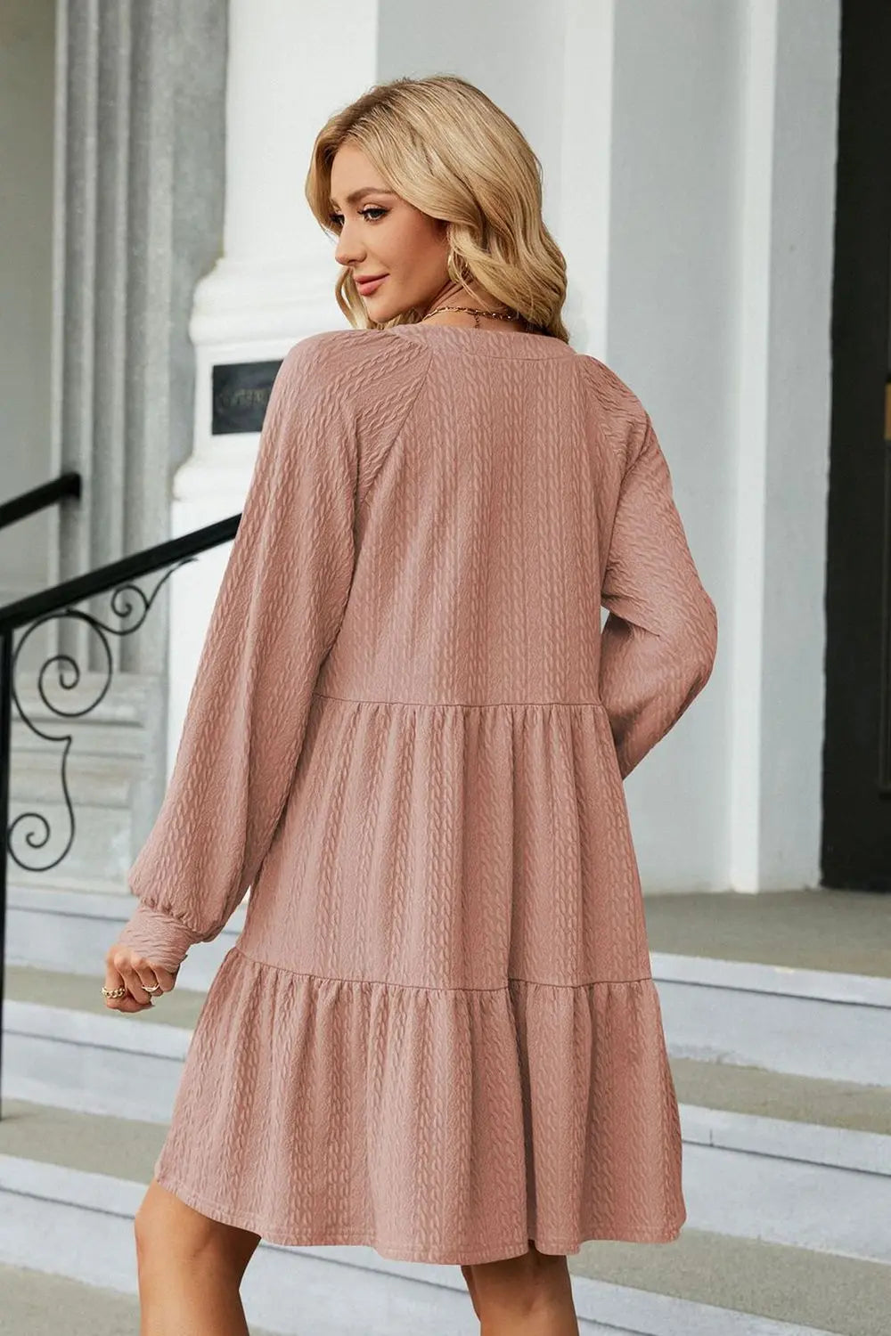 Notched Neck Long Sleeve Mini Dress - Scarlett's Riverside Boutique 