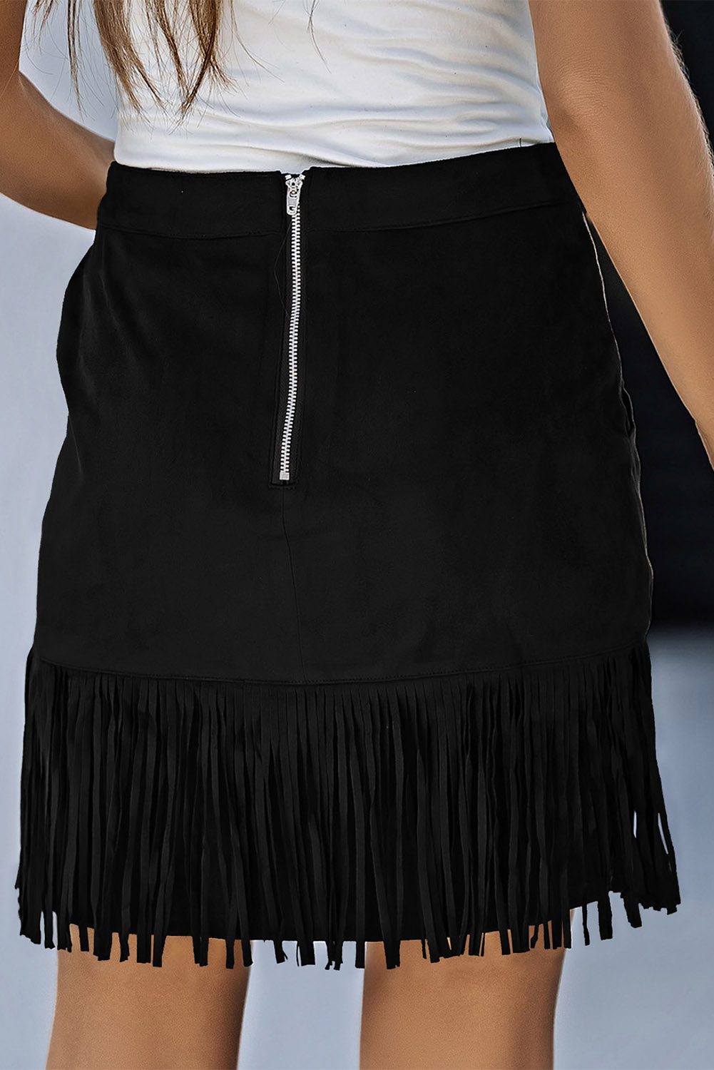 Fringe Detail Zip-Back Skirt with Pockets - Scarlett's Riverside Boutique 