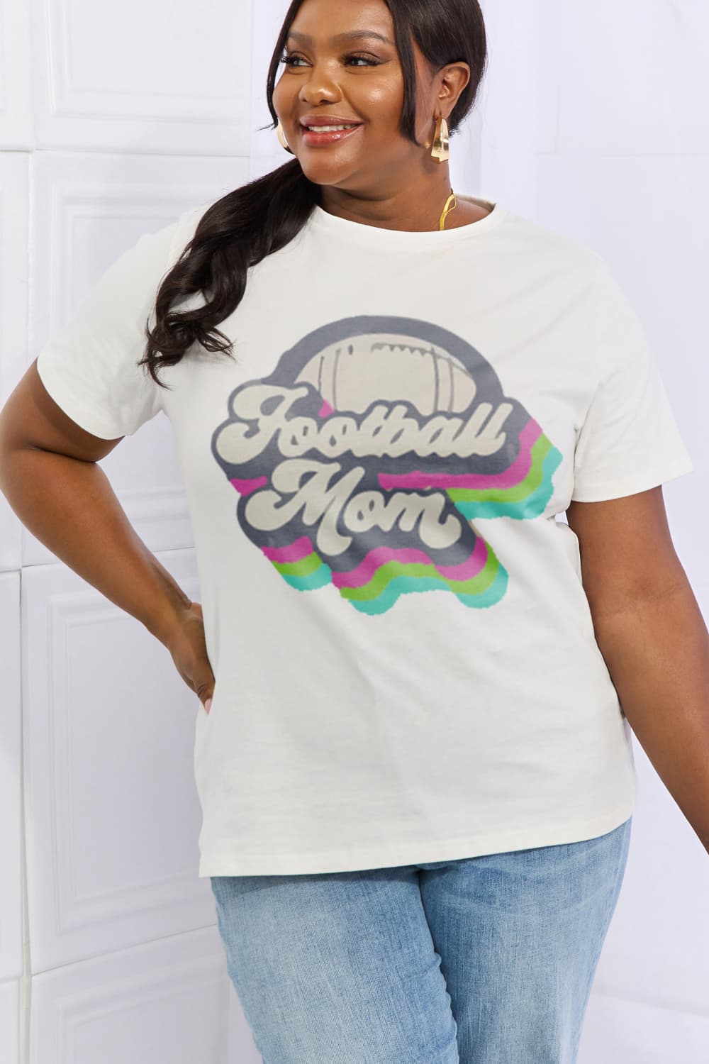 Simply Love Full Size FOOTBALL MOM Graphic Cotton Tee - Scarlett's Riverside Boutique 