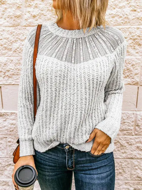 Round Neck Rib-Knit Sweater - Scarlett's Riverside Boutique 