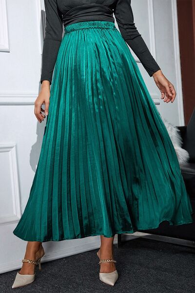 Pleated Elastic Waist Midi Skirt - Scarlett's Riverside Boutique 