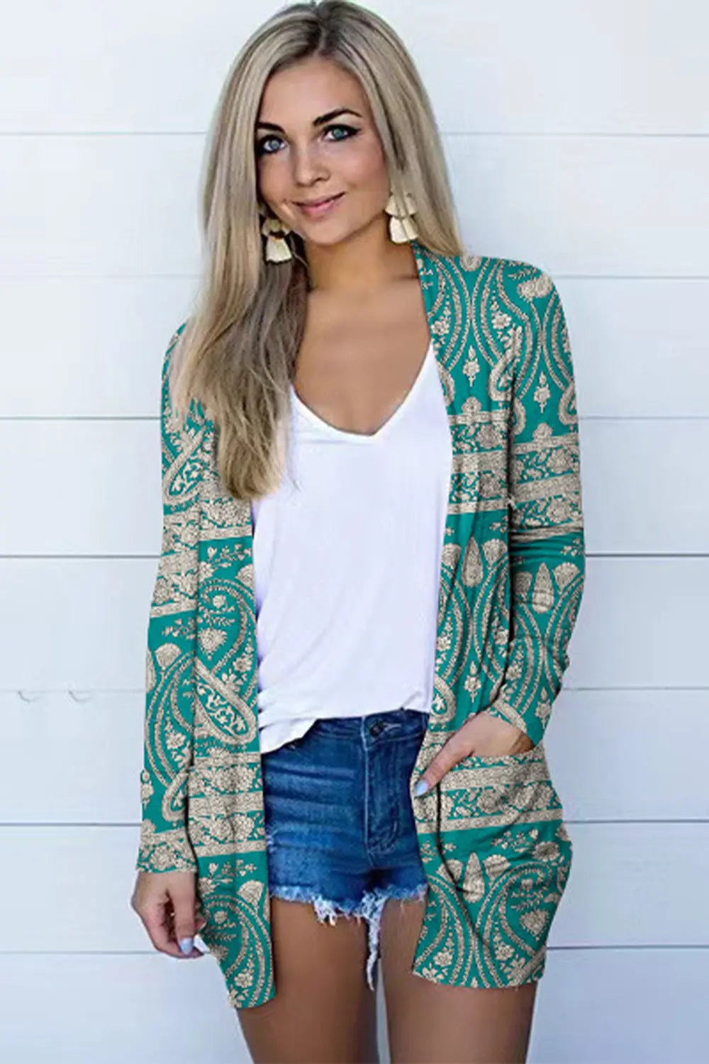 Printed Long Sleeve Cardigan - Scarlett's Riverside Boutique 