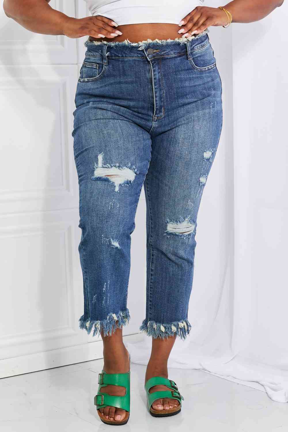 RISEN Full Size Undone Chic Straight Leg Jeans - Scarlett's Riverside Boutique 