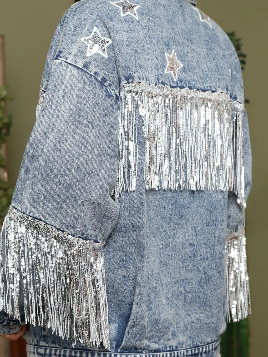 Fringe Detail Long Sleeve Denim Jacket - Scarlett's Riverside Boutique 