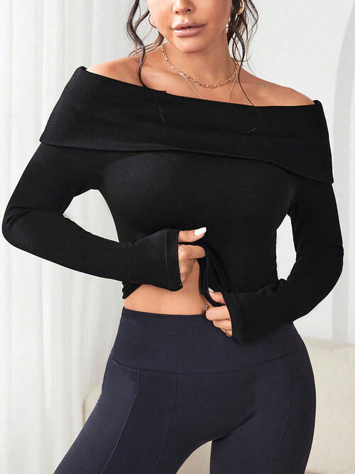 Off-Shoulder Long Sleeve Knit Top - Scarlett's Riverside Boutique 