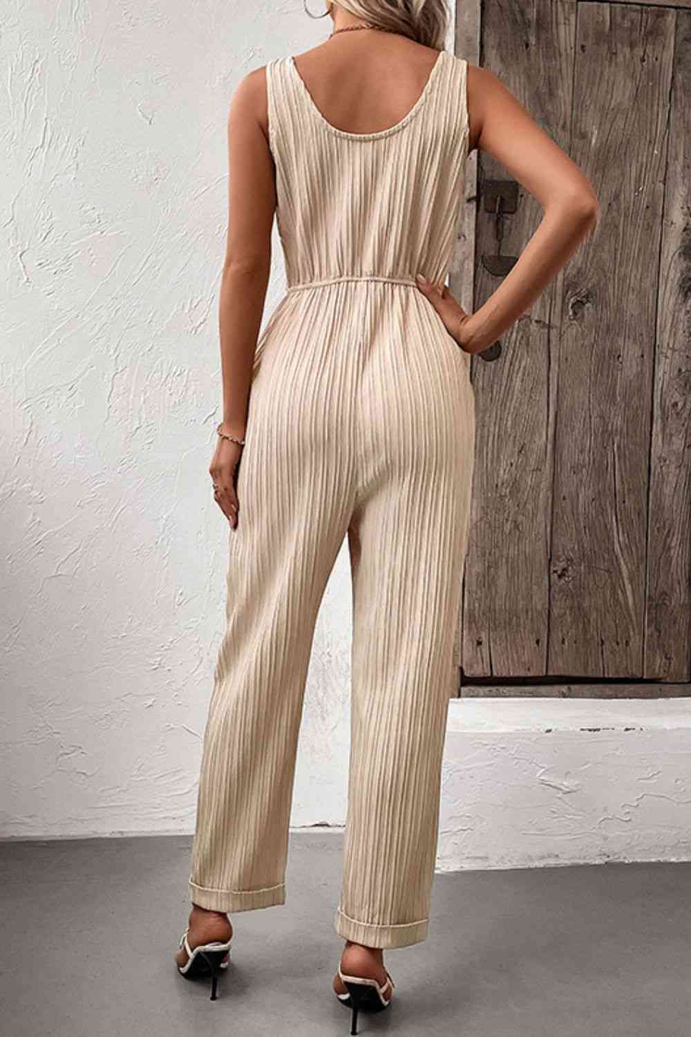 Textured Sleeveless Jumpsuit with Pockets - Scarlett's Riverside Boutique 