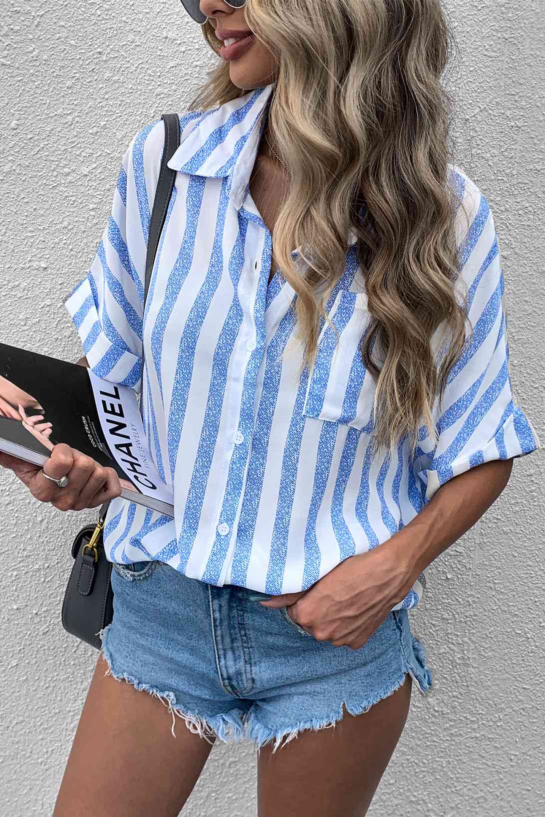 Striped Half Sleeve Shirt - Scarlett's Riverside Boutique 