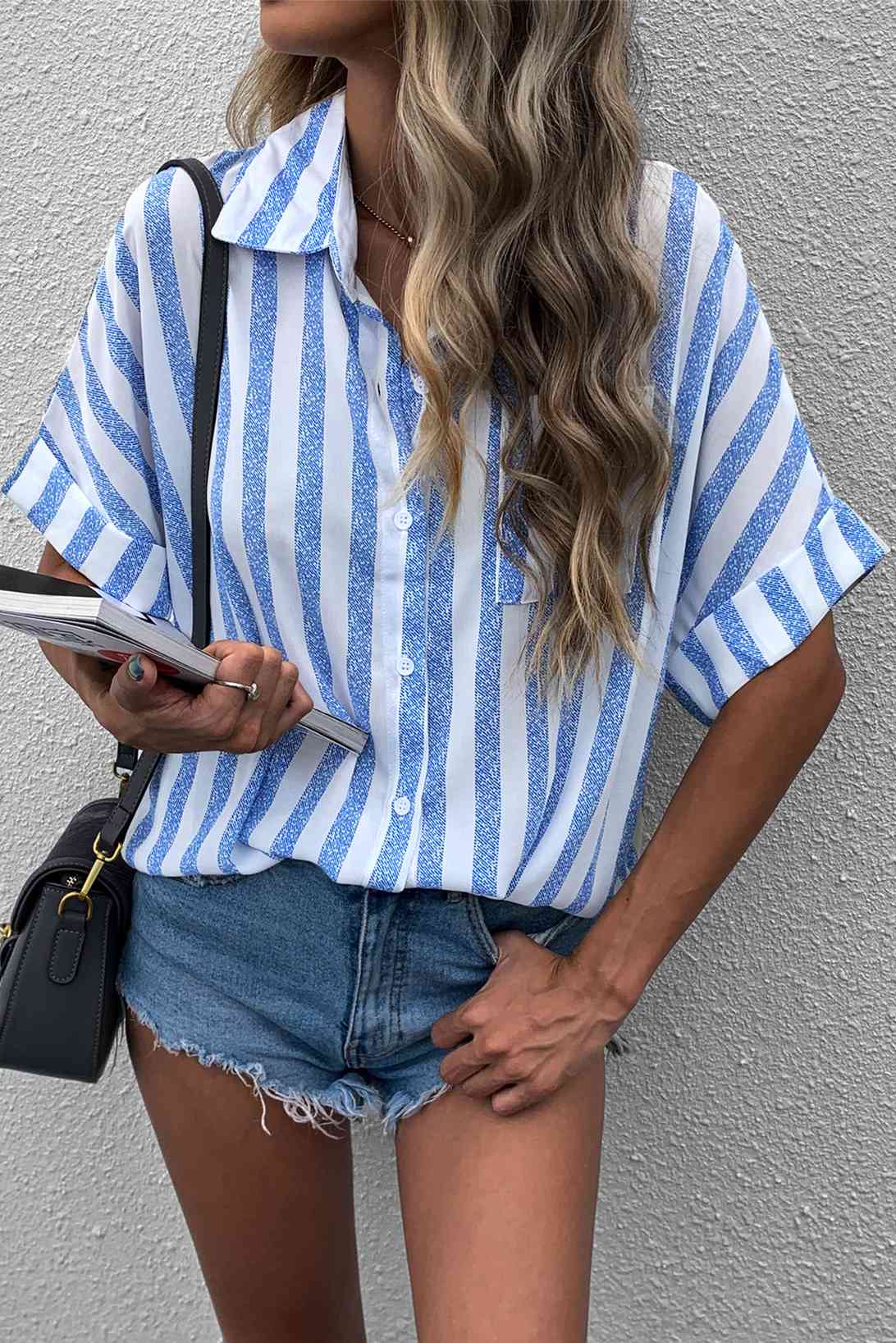 Striped Half Sleeve Shirt - Scarlett's Riverside Boutique 