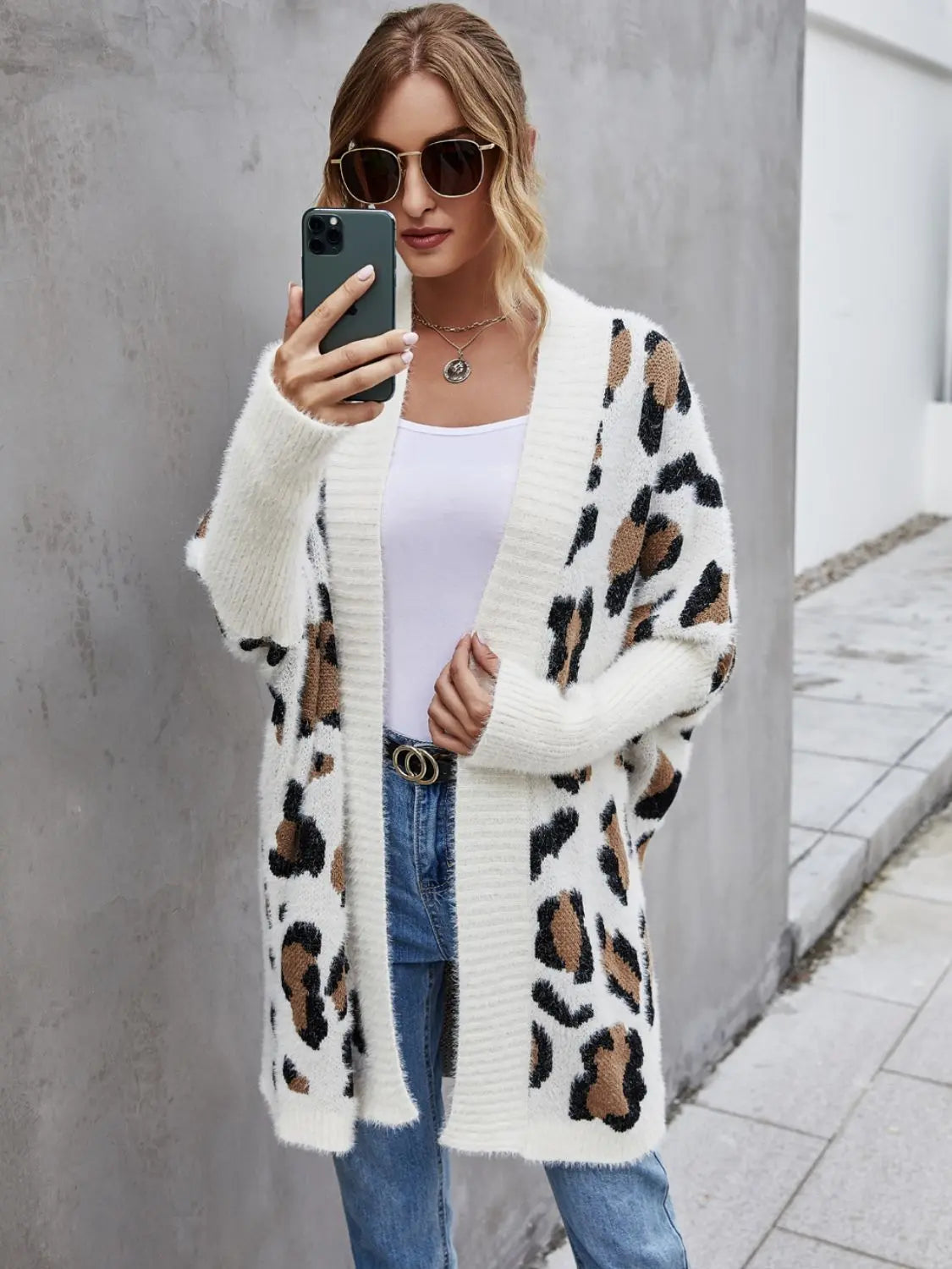 Leopard Pattern Fuzzy Cardigan - Scarlett's Riverside Boutique 