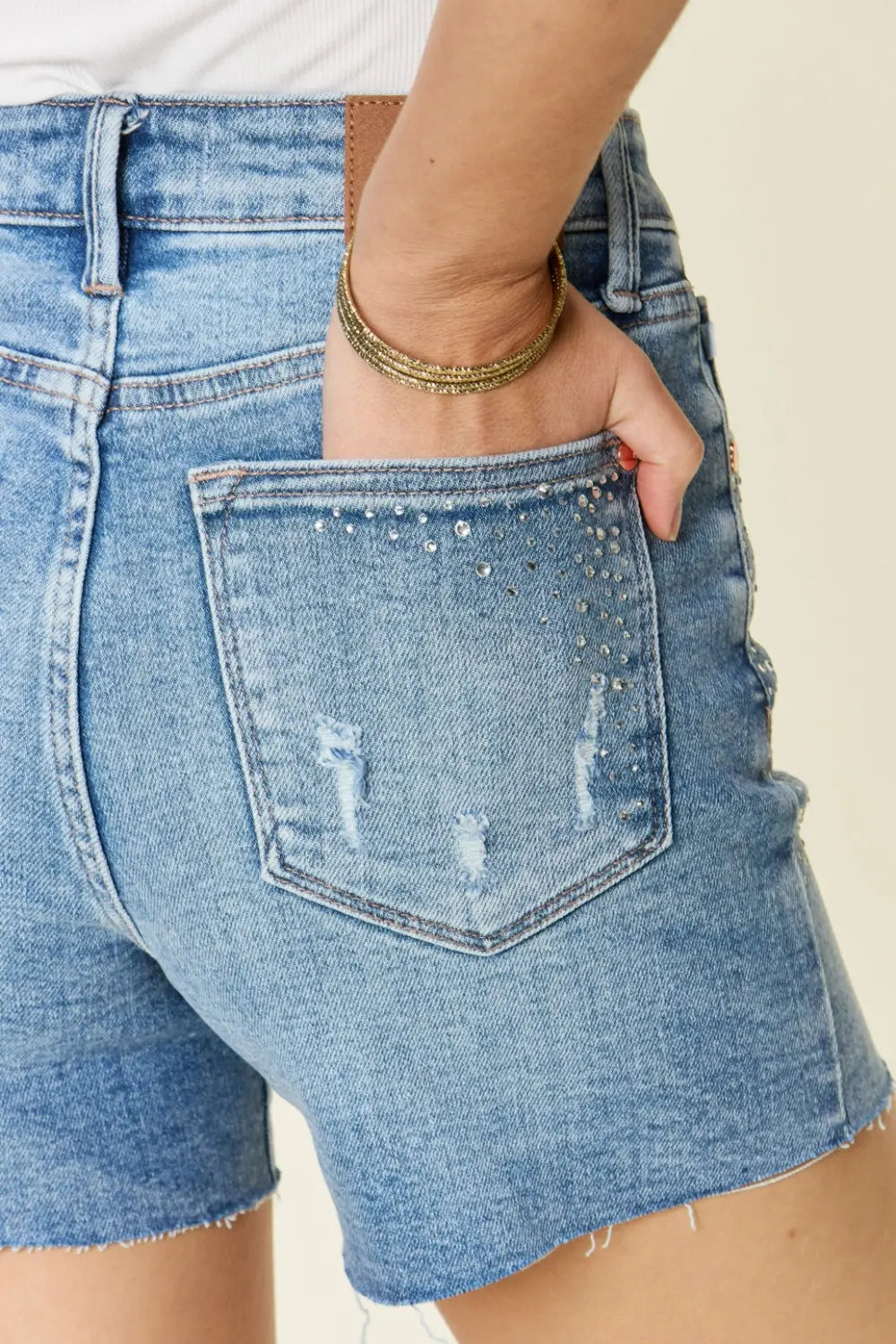 Judy Blue Full Size High Waist Rhinestone Decor Denim Shorts - Scarlett's Riverside Boutique