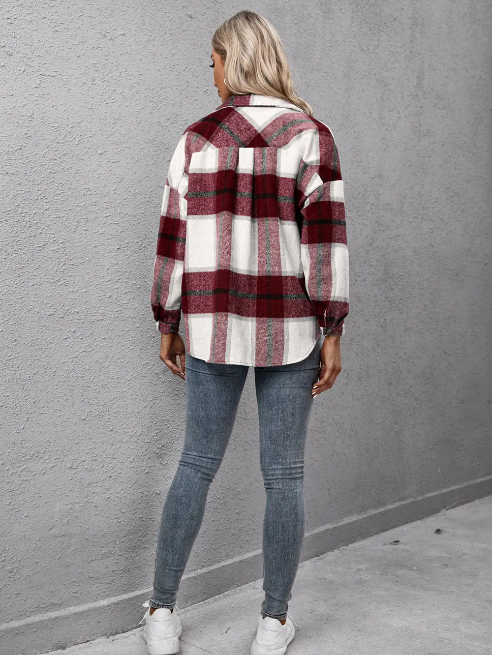 Plaid Long Sleeve Shirt Jacket - Scarlett's Riverside Boutique 