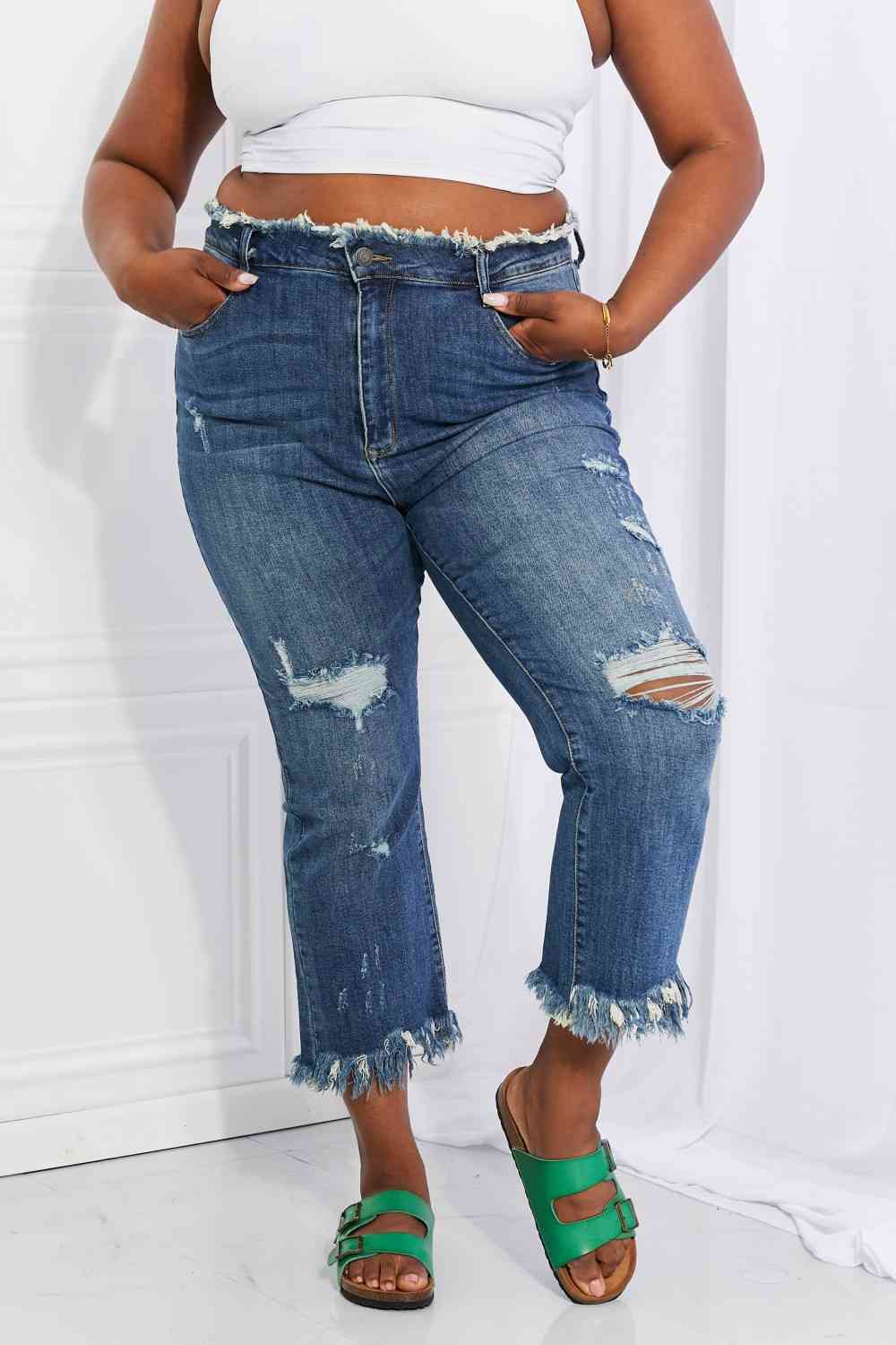 RISEN Full Size Undone Chic Straight Leg Jeans - Scarlett's Riverside Boutique 