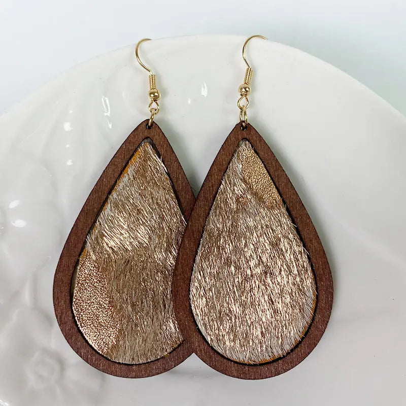 Teardrop Shape Wooden Dangle Earrings - Scarlett's Riverside Boutique 