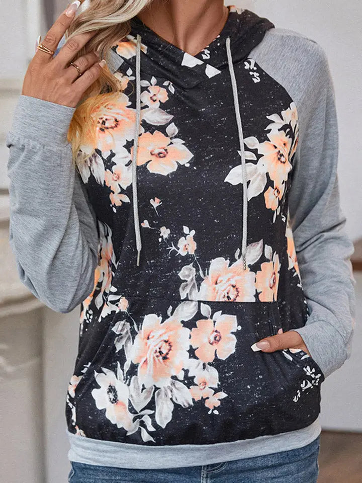 Printed Raglan Sleeve Hoodie - Scarlett's Riverside Boutique 