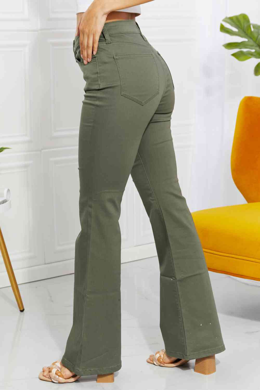 Zenana Clementine Full Size High-Rise Bootcut Jeans in Olive