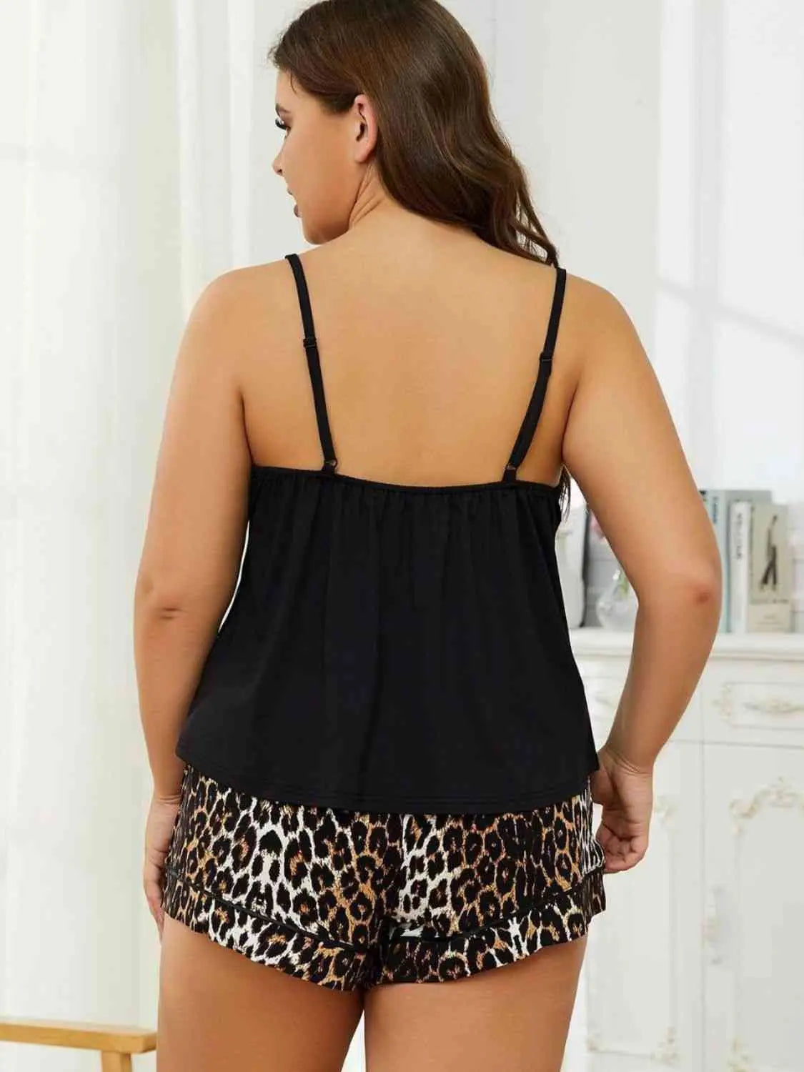 Plus Size Lace Trim Scoop Neck Cami and Printed Shorts Pajama Set - Scarlett's Riverside Boutique 