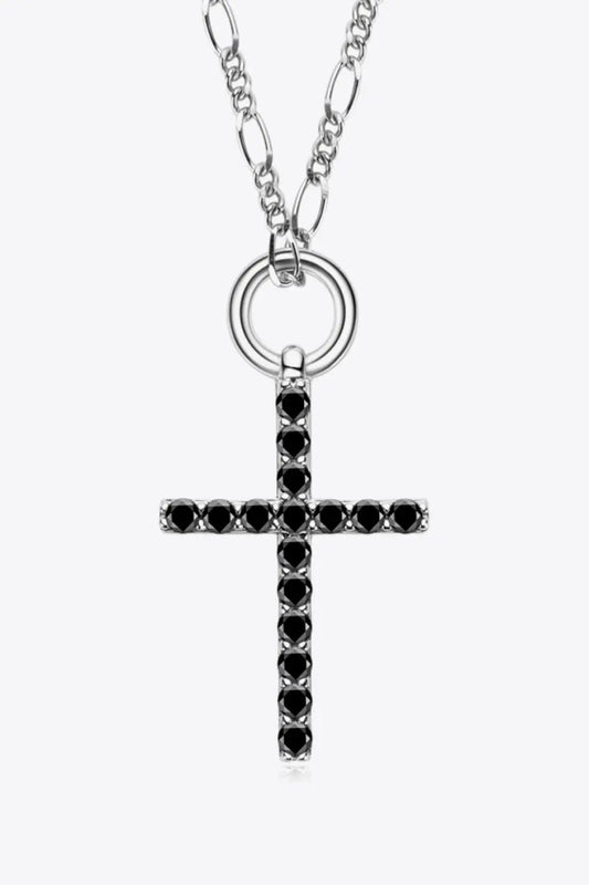 Moissanite Cross Pendant Platinum-Plated Necklace - Scarlett's Riverside Boutique 