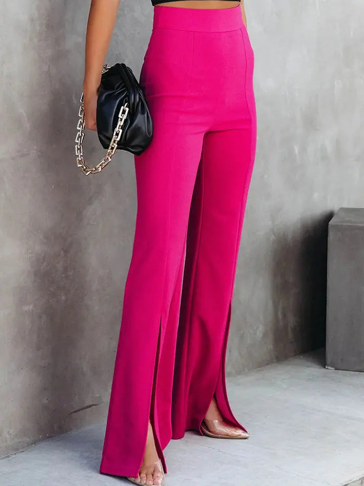 Front Slit Flare Leg Pants - Scarlett's Riverside Boutique 