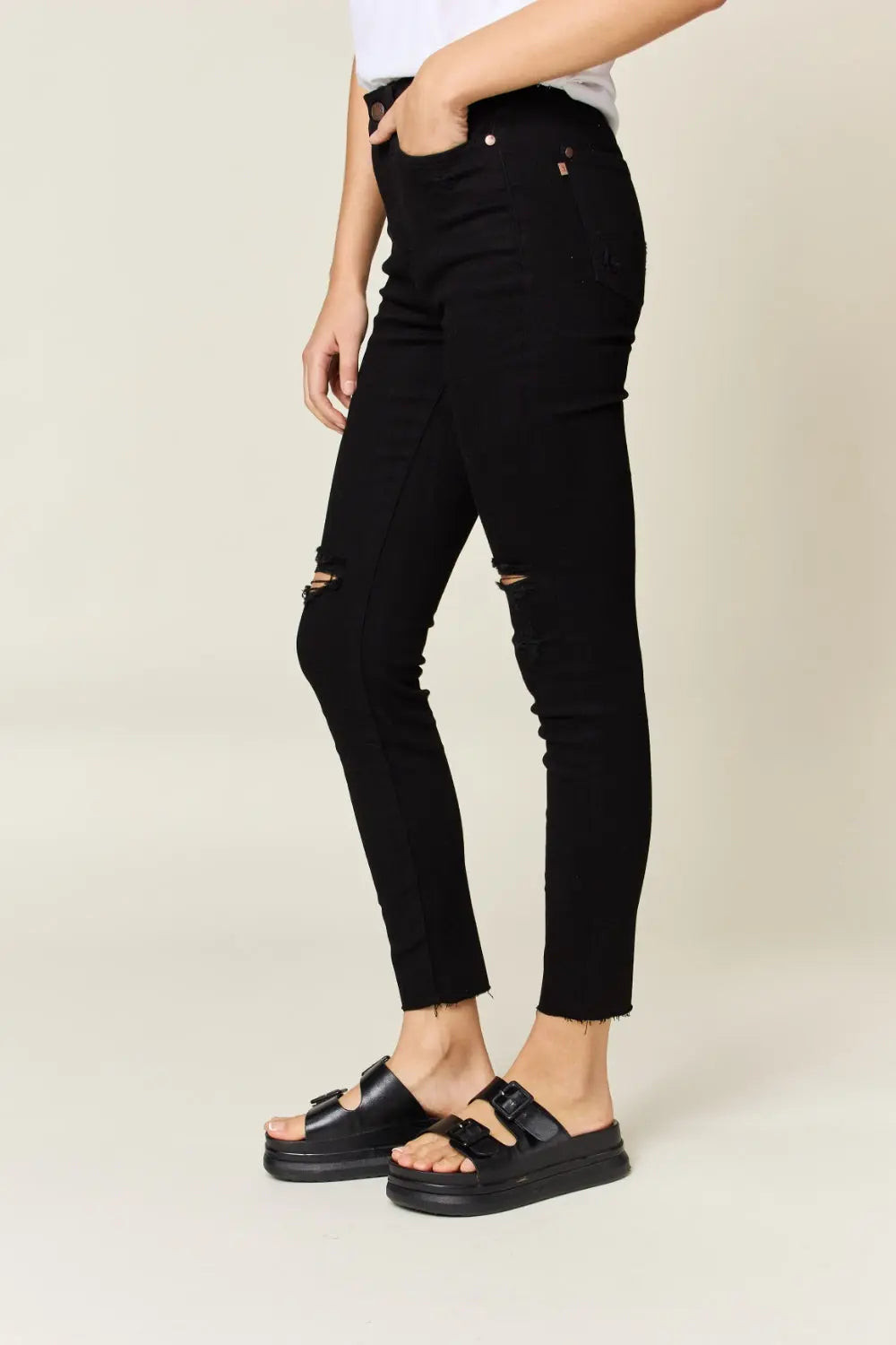 Judy Blue Full Size Distressed Tummy Control High Waist Skinny Jeans - Scarlett's Riverside Boutique 