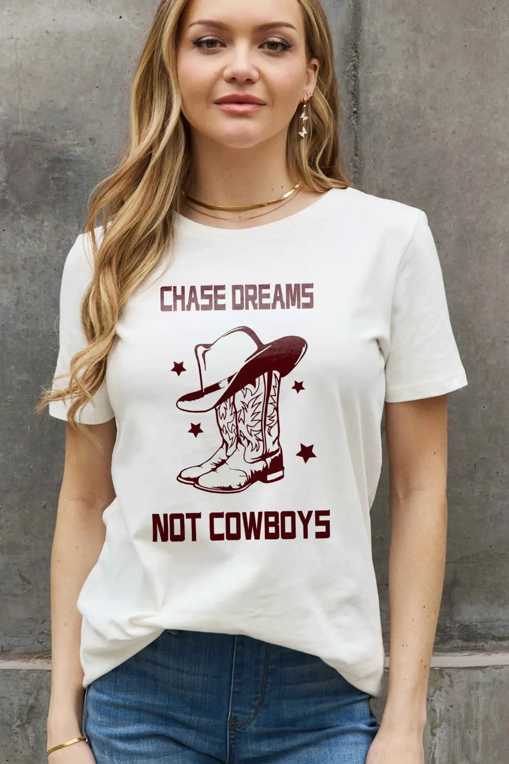 Simply Love Simply Love Full Size CHASE DREAMS NOT COWBOYS Graphic Cotton Tee - Scarlett's Riverside Boutique 