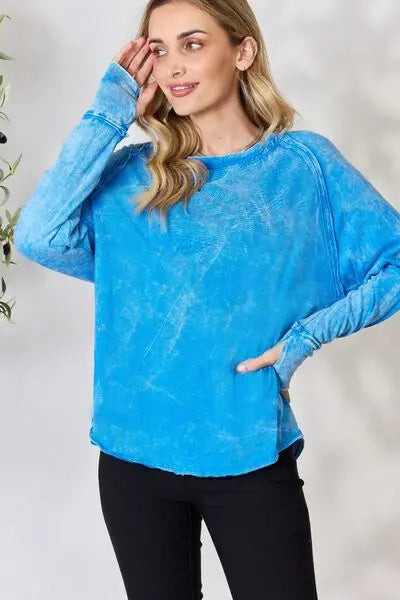 Zenana Round Neck Long Sleeve Top - Scarlett's Riverside Boutique 