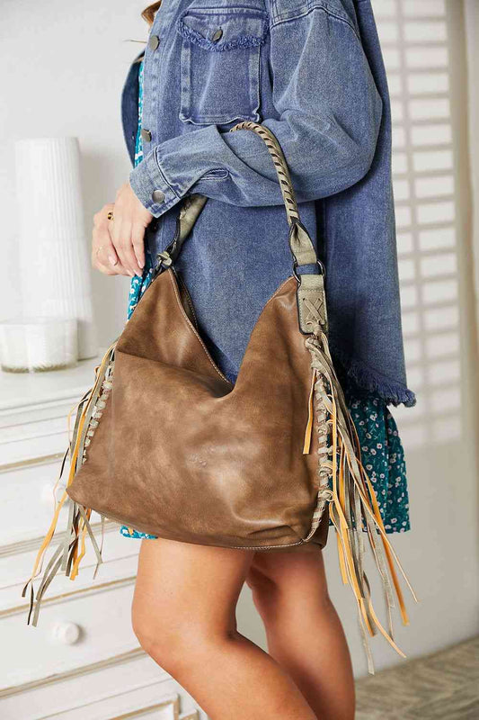 SHOMICO PU Leather Fringe Detail Shoulder Bag - Scarlett's Riverside Boutique 