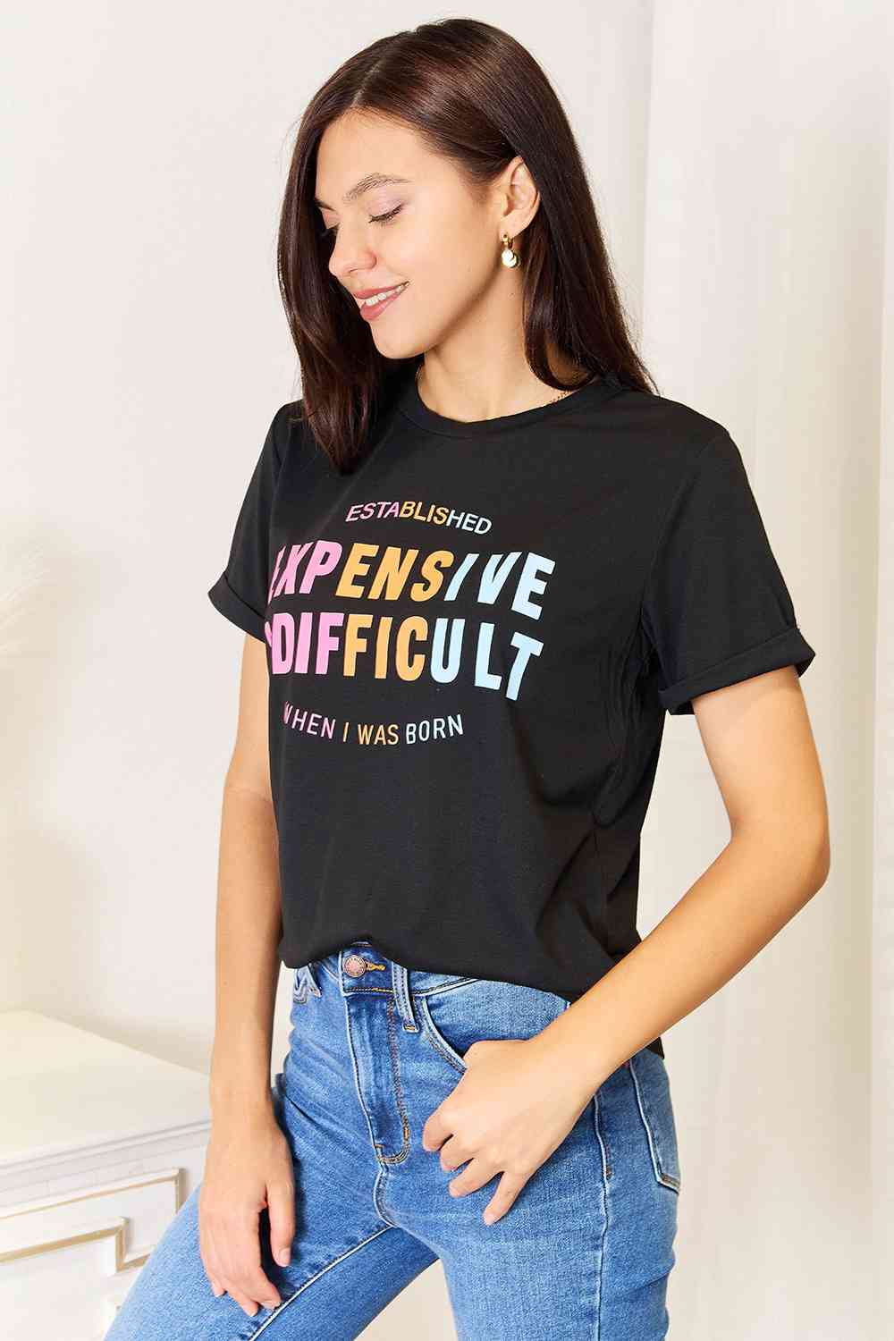 Simply Love Slogan Graphic Cuffed Sleeve T-Shirt - Scarlett's Riverside Boutique 