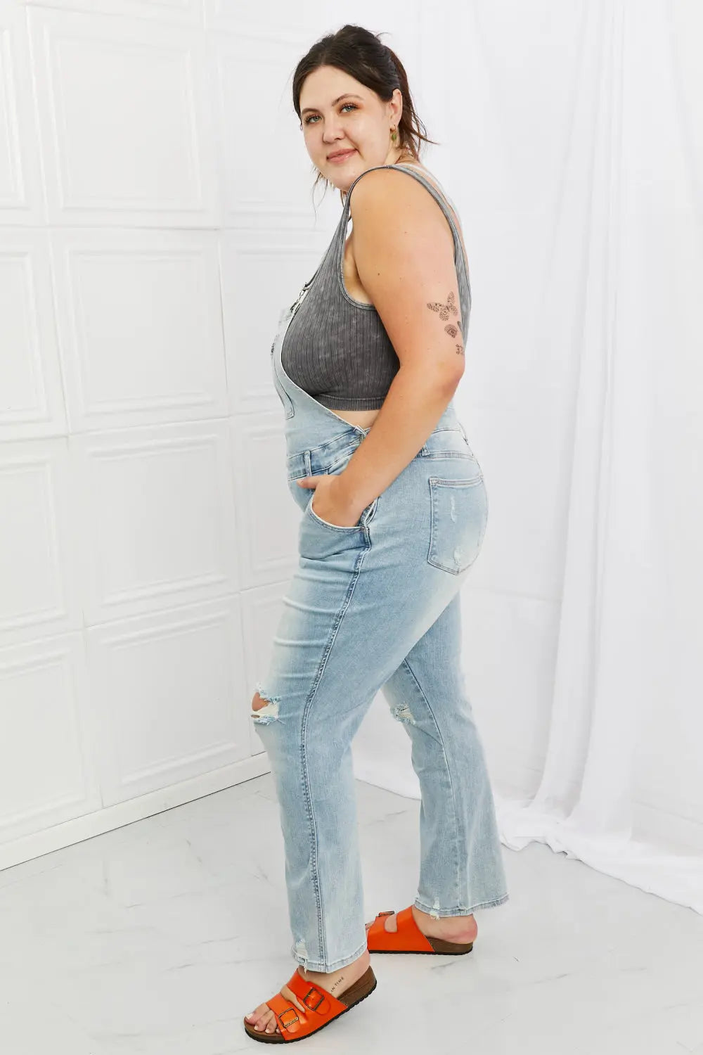 Judy Blue Melina Full Size Distressed Straight Leg Overalls - Scarlett's Riverside Boutique 
