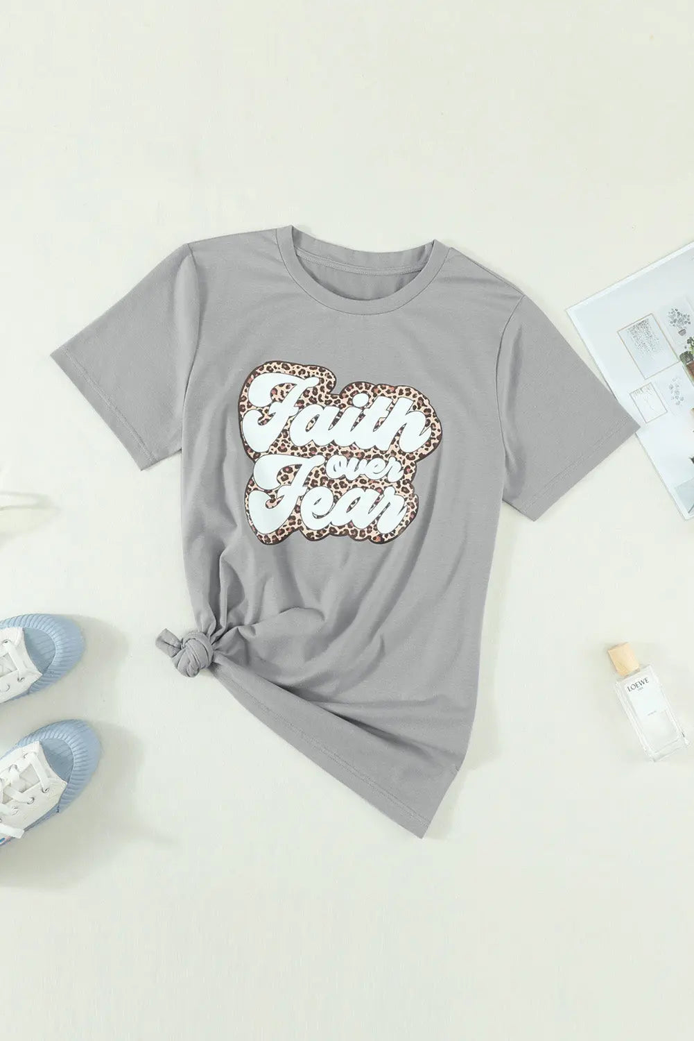 FAITH OVER FEAR Graphic Round Neck Tee - Scarlett's Riverside Boutique 