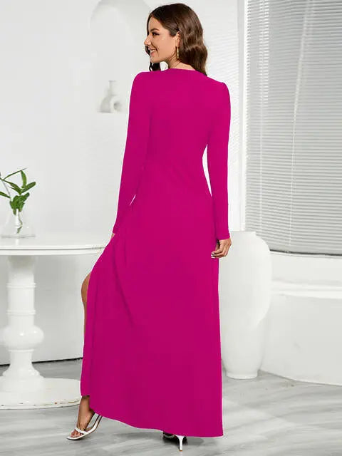 V-Neck Long Sleeve Split Dress - Scarlett's Riverside Boutique 