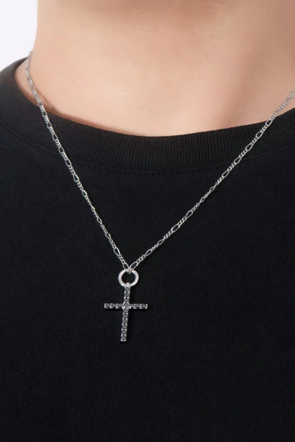 Moissanite Cross Pendant Platinum-Plated Necklace - Scarlett's Riverside Boutique 