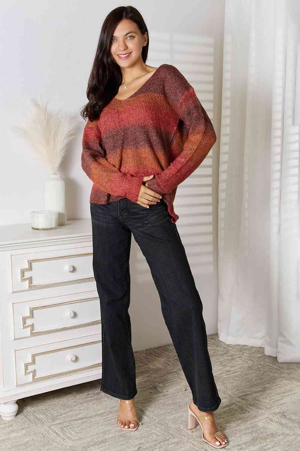 Gradient V-Neck Sweater - Scarlett's Riverside Boutique 