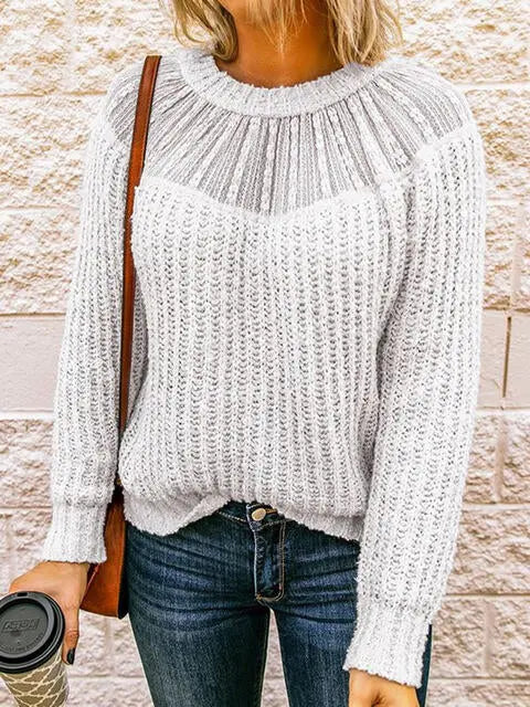 Round Neck Rib-Knit Sweater - Scarlett's Riverside Boutique 