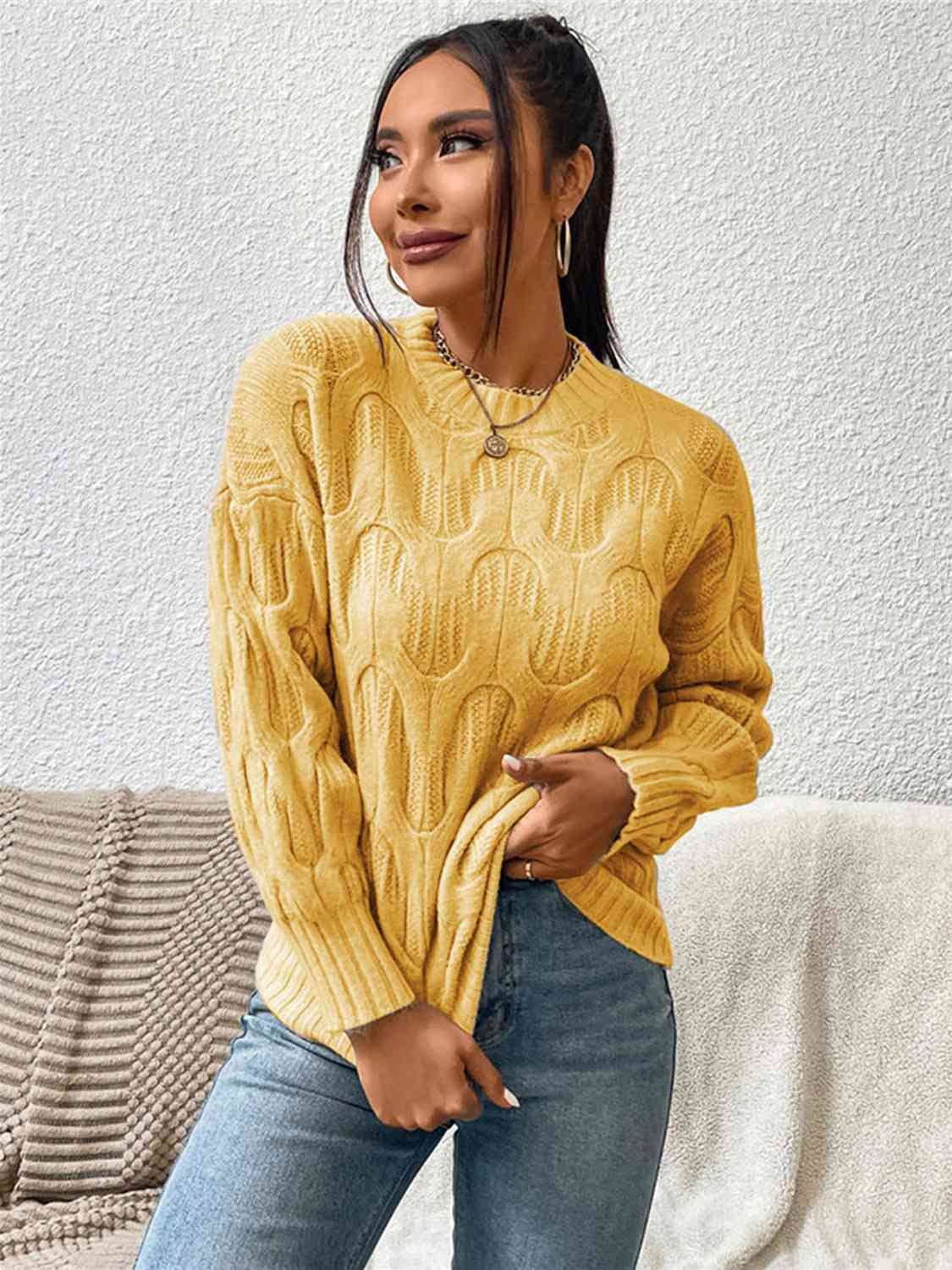 Round Neck Long Sleeve Sweater - Scarlett's Riverside Boutique 